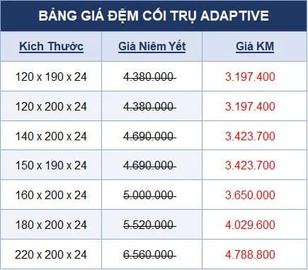 Bảng giá đệm Adaptive cối trụ